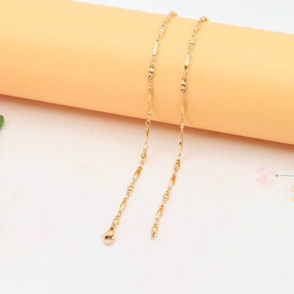 Rose Gold Plated Brass Necklace with Oval & Bead Link, XPNL0281 - Picture 11 of 12